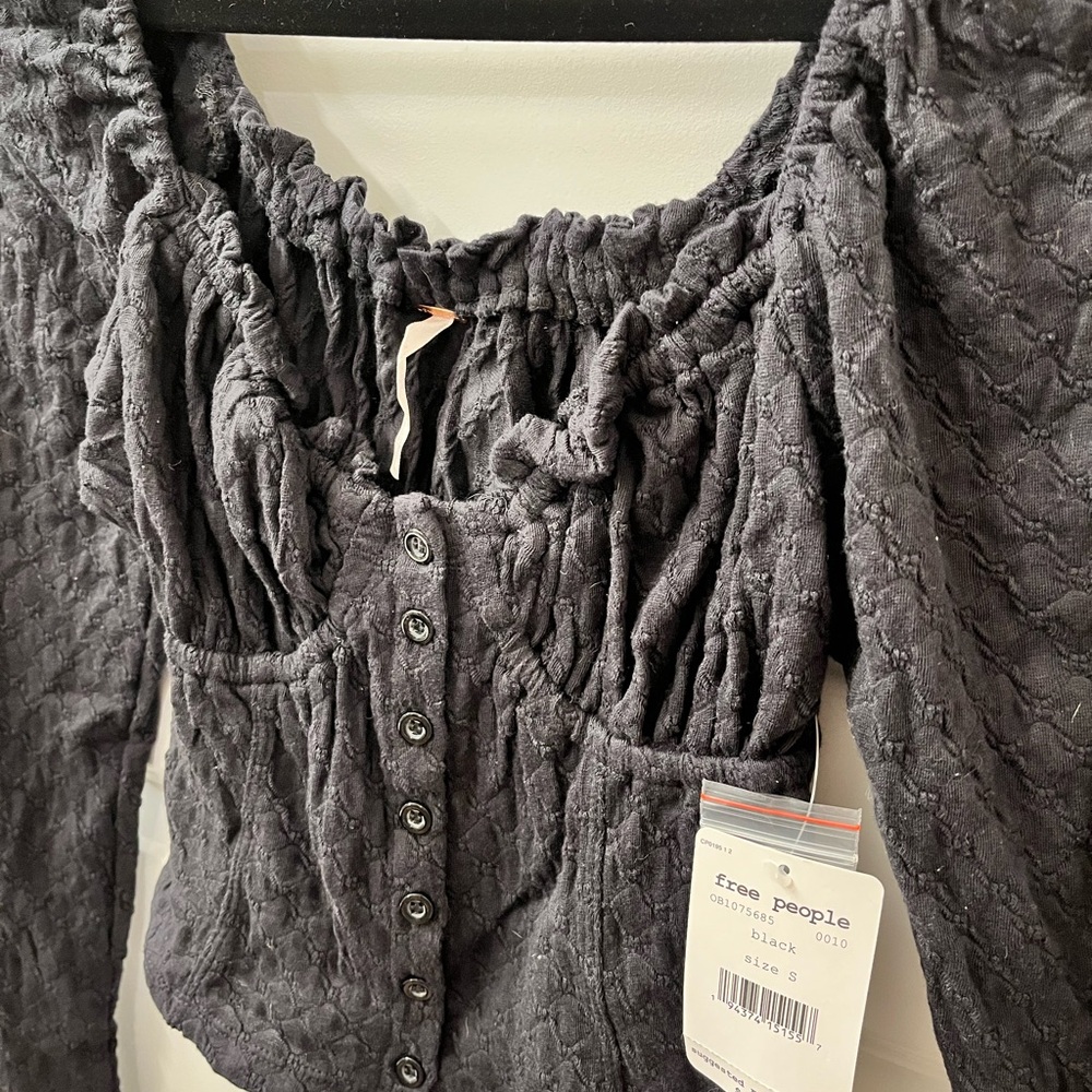 Free People Black Long Sleeve Fitted Blouse - Picture 5 of 8